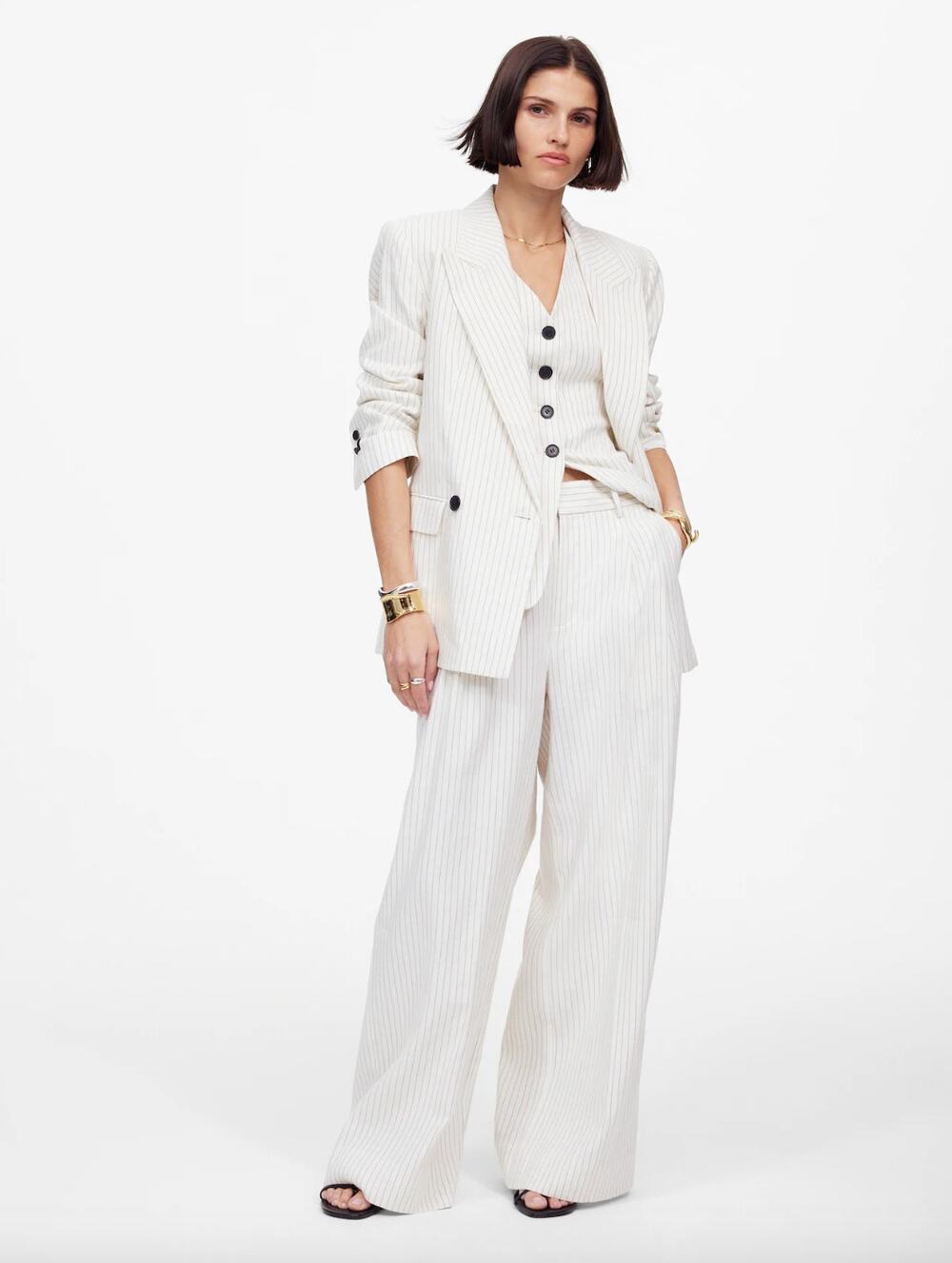 Madewell The Tall Harlow Superwide Leg Trouser Linen Cotton Pinstripe US 2 NWT